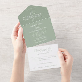 Salie Groene Minimalistische Trouw Elegant All In One Uitnodiging