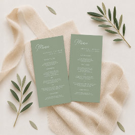 Salie Groene Minimalistische Trouwfeest Lange Menu Kaart