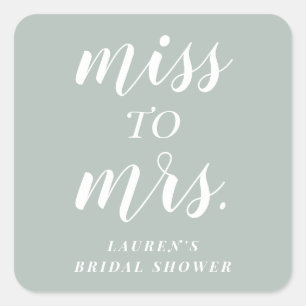 Salie Groene Miss to Mrs. Bruiloftsfeest Favor Vierkante Sticker