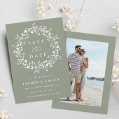 Salie groene moderne boho wilde bloem bruiloftsfot save the date