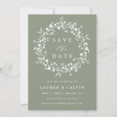 Salie groene moderne boho wilde bloem bruiloftsfot save the date (Voorkant)