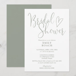 Salie groene moderne elegante script bruidsdouche kaart