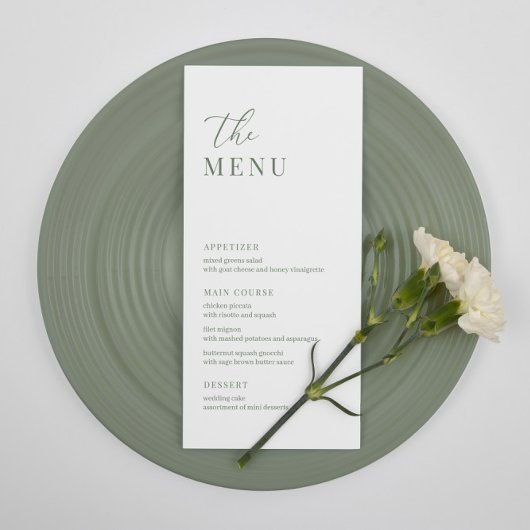 Salie Groene Moderne Elegante Trouwreceptie Menu