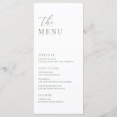 Salie Groene Moderne Elegante Trouwreceptie Menu (Voorkant)
