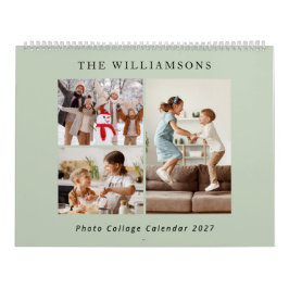 Salie groene moderne familiefotocollage 2027 kalender