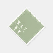Salie Groene Moderne Gesplitste Monogram Achternaa Servet (Hoek)