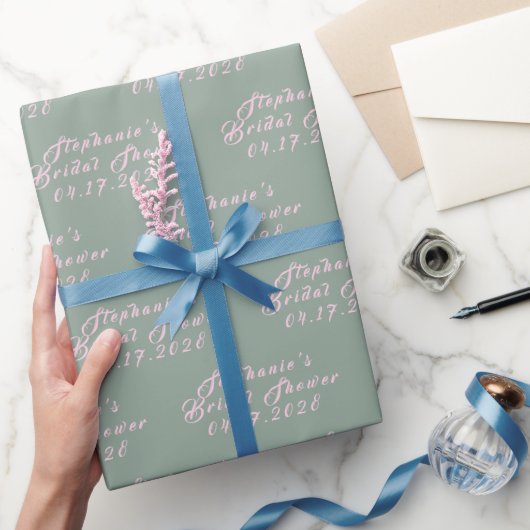 Salie Groene Moderne Patroon Bruid Bruidsfeest  Cadeaupapier (Geschenken)