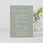 Salie Groene Moderne Script Bruidsmeisjes Luncheon Kaart (Staand voorkant)