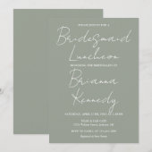 Salie Groene Moderne Script Bruidsmeisjes Luncheon Kaart (Voorkant / Achterkant)