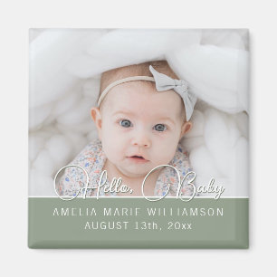 Salie Groene Moderne Script Hello Baby Magneet