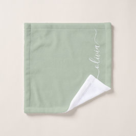 Salie groene moderne script meisjesnaam monogram washandje