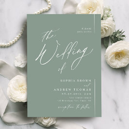 Salie groene moderne script minimalistische trouw kaart