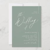 Salie groene moderne script minimalistische trouw kaart (Voorkant)