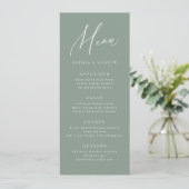 Salie groene moderne script minimalistische trouw menu (Staand voorkant)