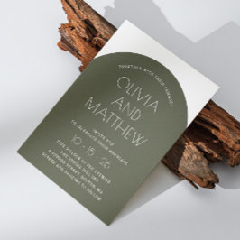 Salie groene moderne typografie boog bruiloft + QR Kaart