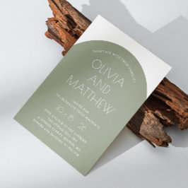 Salie groene moderne typografie boog bruiloft + QR Kaart