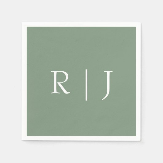 Salie Groene Monogram Beginletters Trouwen Servet (Voorkant)