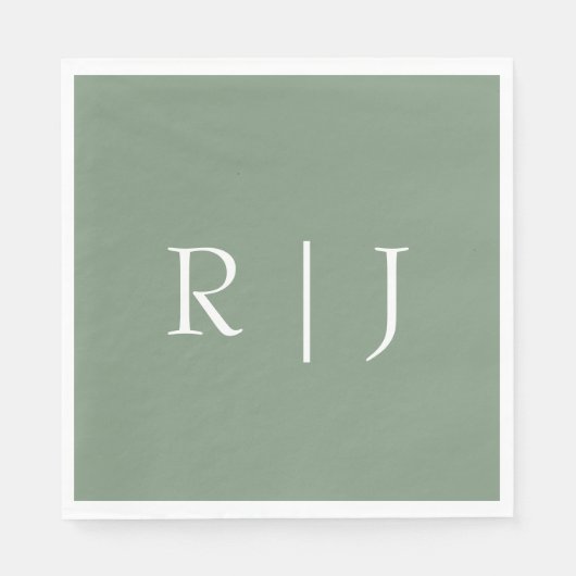 Salie Groene Monogram Beginletters Trouwen Servet (Voorkant)