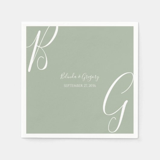 Salie Groene Monogram Beginletters Trouwen Servet (Voorkant)