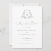 Salie Groene Monogram Bloemstuk Bruiloft Save The Date (Voorkant)