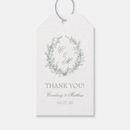 Salie Groene Monogram Botanische Krans Bedankt Cadeaulabel