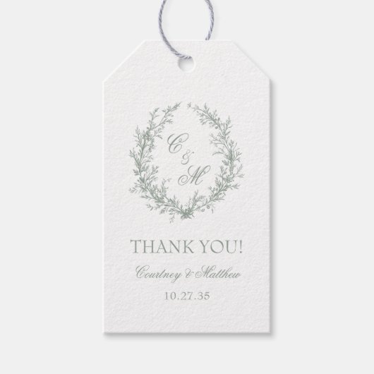 Salie Groene Monogram Botanische Krans Bedankt Cadeaulabel (Voorkant)