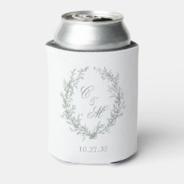 Salie Groene Monogram Botanische Krans Trouw Blikjeskoeler