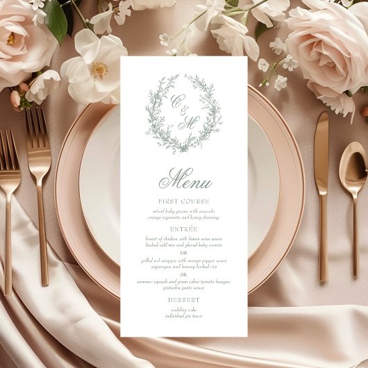 Salie Groene Monogram Botanische Krans Trouw Menu