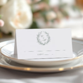 Salie Groene Monogram Botanische Krans Trouw Plaatskaartje