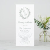 Salie Groene Monogram Botanische Krans Trouw Programmakaart (Staand voorkant)