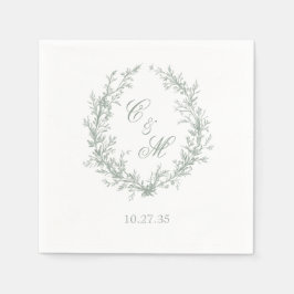 Salie Groene Monogram Botanische Krans Trouw Servet