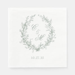Salie Groene Monogram Botanische Krans Trouw Servet