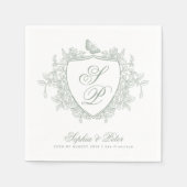 Salie groene monogram bruiloft servet (Voorkant)