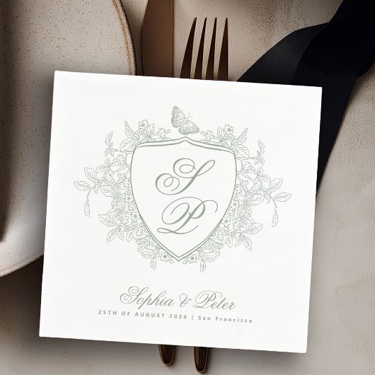 Salie groene monogram bruiloft servet