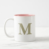 Salie Groene Monogram Eerste Letter Trouwcadeau Tweekleurige Koffiemok (Links)