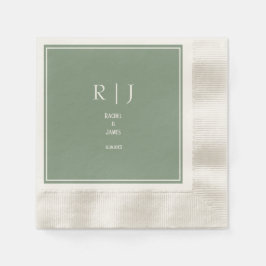 Salie Groene Monogram Eerste Trendige Moderne Trou Servet