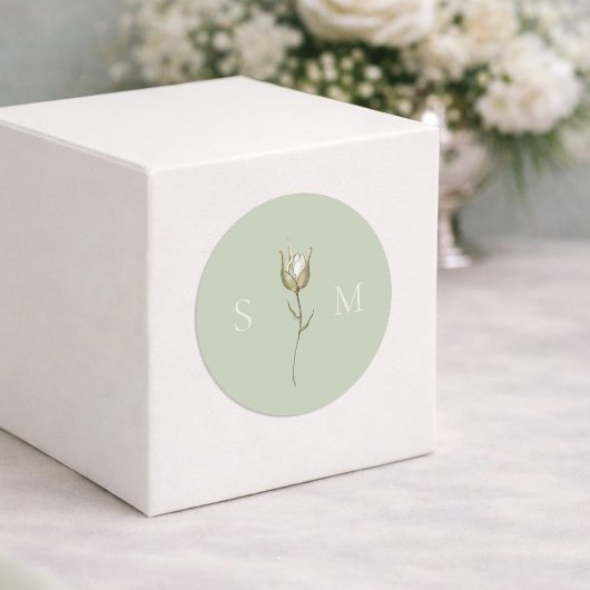 Salie Groene Monogram Huwelijk Ronde Sticker