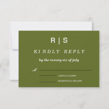Salie groene Monogram Huwelijks RSVP Kaart