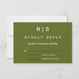 Salie groene Monogram Huwelijks RSVP Kaart