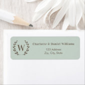 Salie groene monogram initiaal krans retouradres etiket (Insitu)
