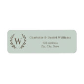 Salie groene monogram initiaal krans retouradres etiket (Voorkant)