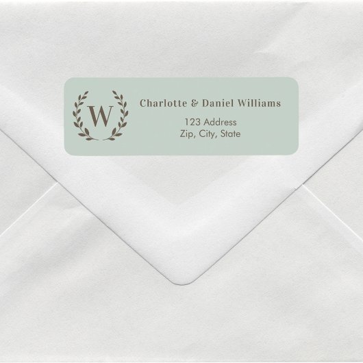 Salie groene monogram initiaal krans retouradres etiket