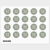 Salie Groene Monogram Initiaal Ronde Sticker (Vel)