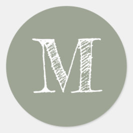 Salie Groene Monogram Initiaal Ronde Sticker