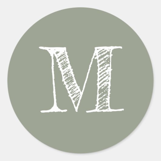 Salie Groene Monogram Initiaal Ronde Sticker (Voorkant)