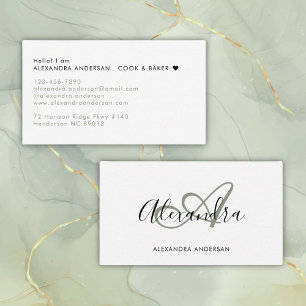 Salie Groene Monogram Initiaal Script Naam Visitekaartje