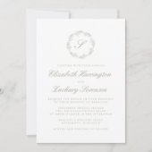 Salie Groene Monogram Krans Script Uitnodiging (Voorkant)