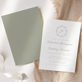 Salie Groene Monogram Krans Script Uitnodiging