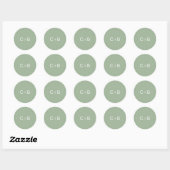 Salie Groene Monogram Moderne Trouwdag Ronde Sticker (Vel)