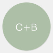 Salie Groene Monogram Moderne Trouwdag Ronde Sticker (Voorkant)